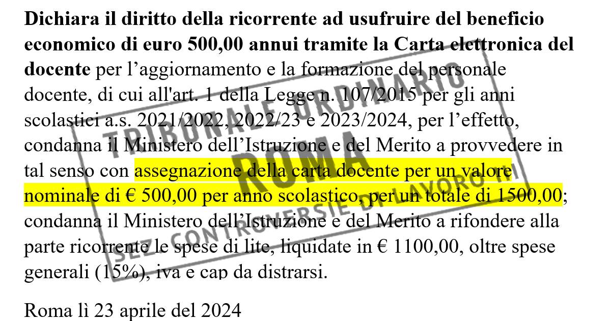 Tribunale di Roma sancisce diritti insegnante precario